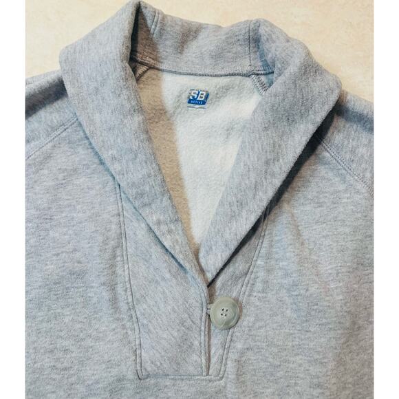 Vintage Sweatshirt Large Womens Gray Pullover Roll Collar Kangaroo Pocket Button - Picture 4 of 10